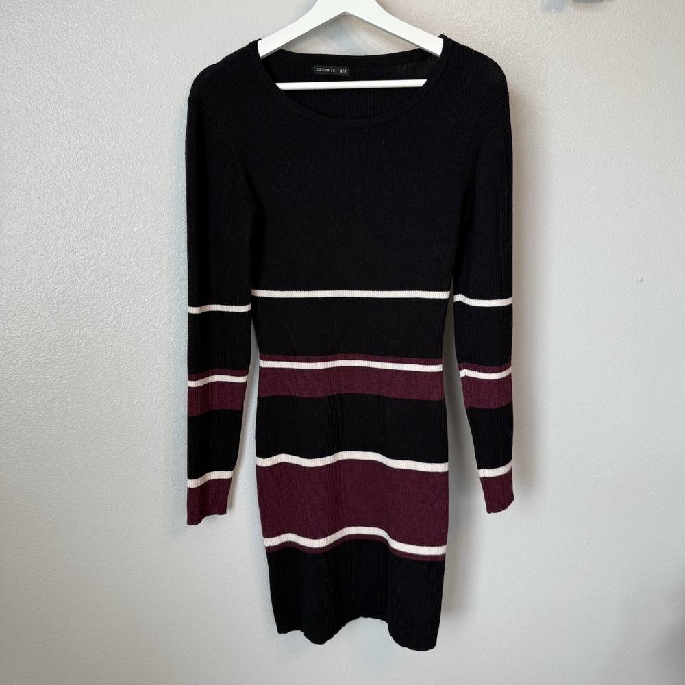 Cotton On Juniors Medium Ribbed Color Block Sweater Dress Long Sleeve Bodycon